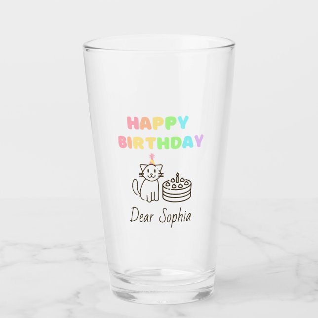 Rainbow&Cute Cat Happy Birthday Glass (Front)