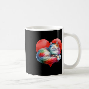 Rainbow Cute Cat Hugging Heart Kitty Love Cat Vale Coffee Mug