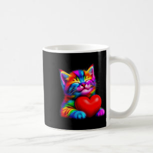 Rainbow Cute Cat Hugging Valentine Heart Kitty Lov Coffee Mug