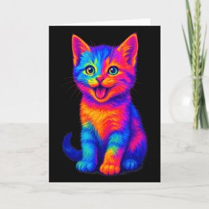 Rainbow Cute Cat Love Funny Colorful Happy Kitten Card