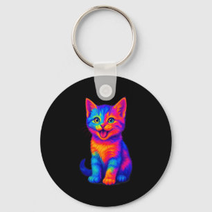 Rainbow Cute Cat Love Funny Colorful Happy Kitten Keychain