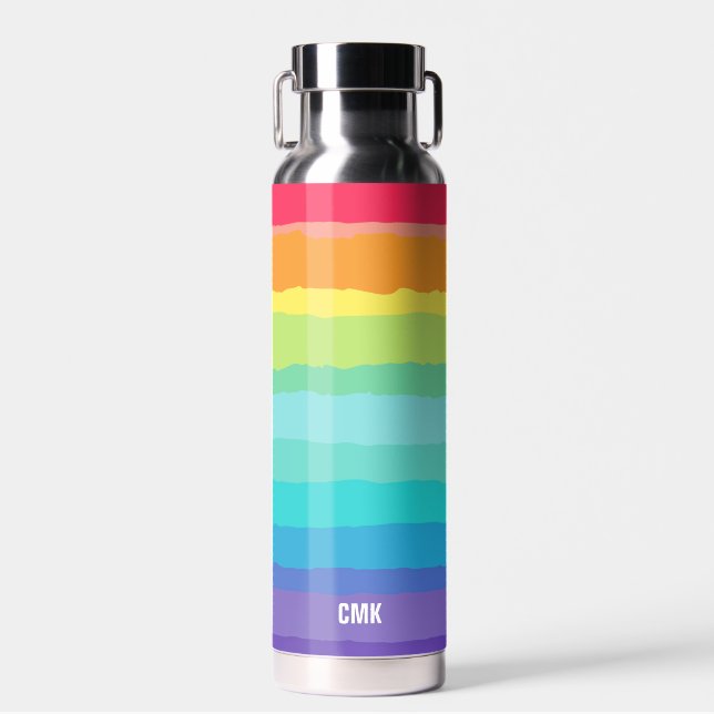 Rainbow Cute Colourful Gay Pride Personalized LGBT Water Bottle (Front)