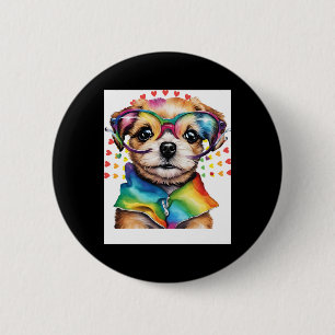 Rainbow Cute Dog – Funny Puppy Love Gles Heart Des 2 Inch Round Button