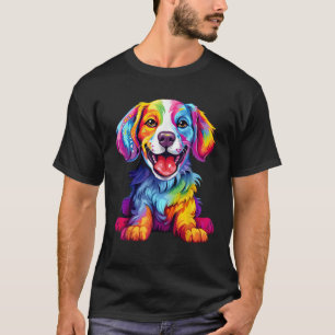 Rainbow Cute Dog Love Funny Colorful Puppy Happy D T-Shirt