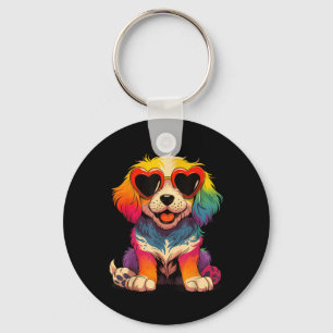 Rainbow Cute Dog Valentines Day Heart Puppy Love D Keychain