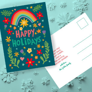 Rainbow Cute Floral Hand-drawn Colourful CUSTOM  Holiday Postcard