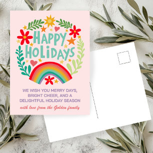 Rainbow Cute Hand-drawn Colorful CUSTOM Holiday Postcard
