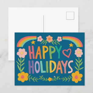 Rainbow Cute Hand-drawn Colourful CUSTOM Holiday Postcard