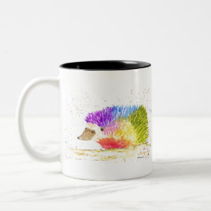Rainbow cute Hedgehog Watercolor animal colourful Two-Tone Coffee Mug