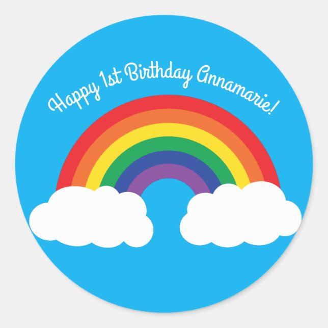 Rainbow Cute Kid's Birthday Party Classic Round Sticker (Front)
