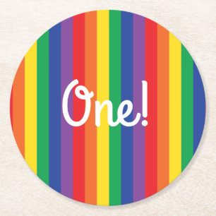 Rainbow Cute Kid's Birthday Party Round Paper Coaster