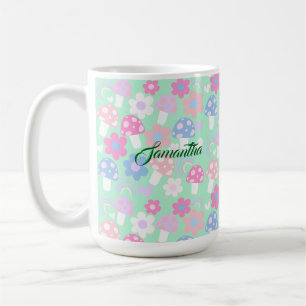 Rainbow, Cute Mushrooms And Flowers Coffee Mug
