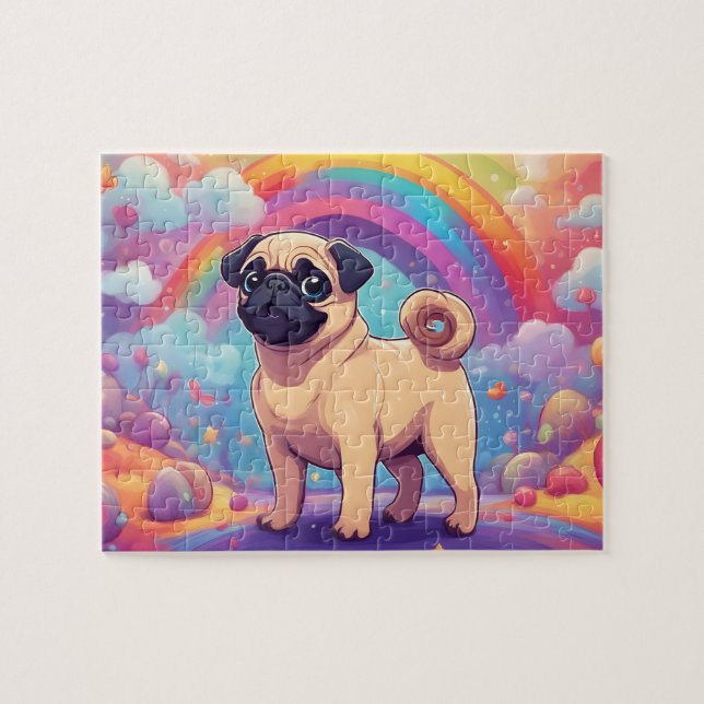 Rainbow Cute Pug Jigsaw Puzzle (Horizontal)