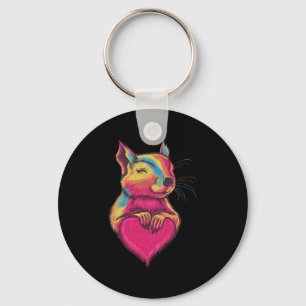 Rainbow Cute Squirrel Hugging Valentine Heart Love Keychain
