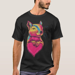 Rainbow Cute Squirrel Hugging Valentine Heart Love T-Shirt