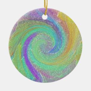 Rainbow Cyclone Abstract Art Ceramic Ornament
