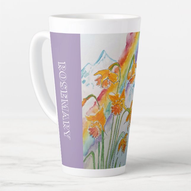 Rainbow Daffodil Spring Watercolor floral Mug (Left Angle)