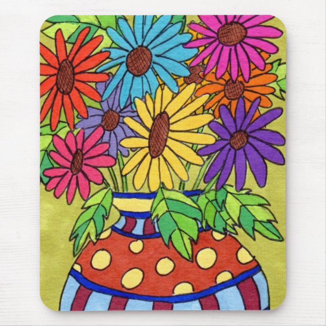 Rainbow Daisies in Designer Vase Mouse Pad (Front)