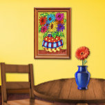 Rainbow Daisies in Designer Vase Poster<br><div class="desc">This designer striped and polka-dotted vase abounds with colourful daisies in a rainbow of colours in this uplifting springtime image.</div>