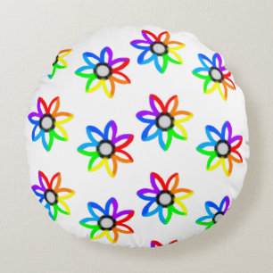 Rainbow Daisies Round Pillow