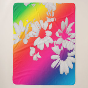Rainbow daisies sherpa blanket