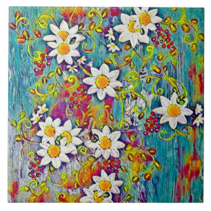 Rainbow Daisy Ceramic Tile