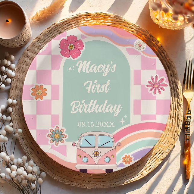 Rainbow Daisy Floral Car Birthday Paper Plate (Creator Uploaded)