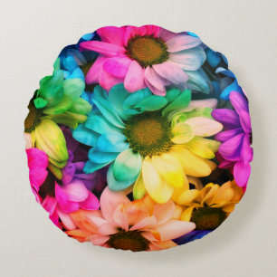 Rainbow Daisy Print Coussin rond