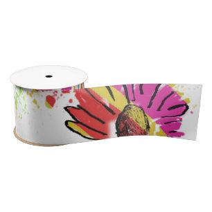 Rainbow Daisy Strip Design Satin Ribbon