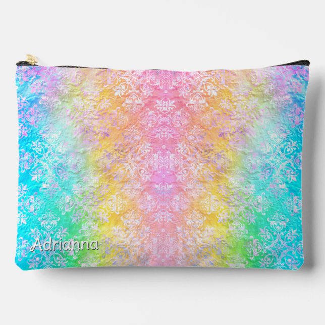 [Rainbow Damask] Elegant Colorful Soft Pastels Accessory Pouch (Front)