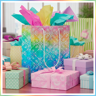 [Rainbow Damask] Elegant Colorful Soft Pastels Medium Gift Bag