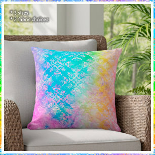 [Rainbow Damask] Elegant Colourful Pastels Throw Pillow