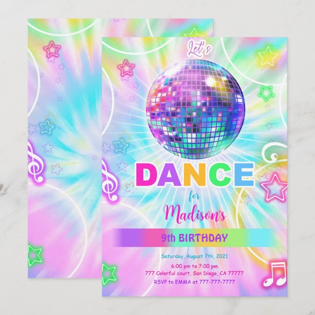 Rainbow Dance Birthday  Invitation (Front/Back)