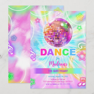 Rainbow Dance Disco Party Neon Glow  Invitation