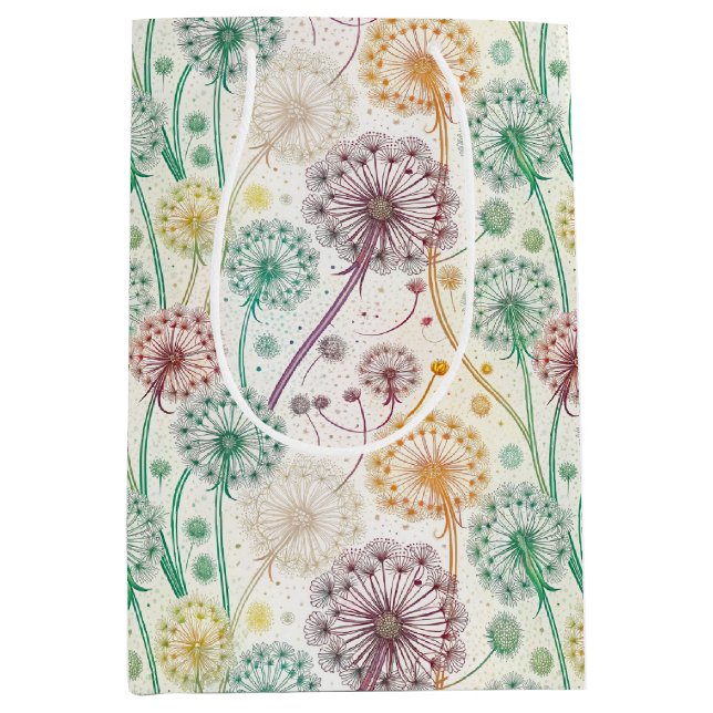 Rainbow Dandelion Breeze – Whimsical Floral Medium Gift Bag (Front)