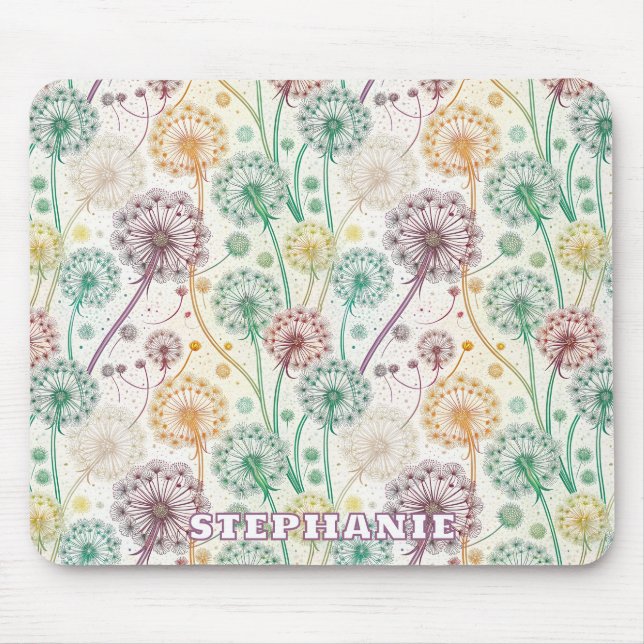 Rainbow Dandelion Breeze – Whimsical Floral Mouse Pad (Front)