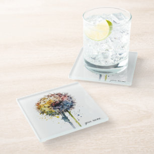 Rainbow Dandelion, custom Glass Coaster