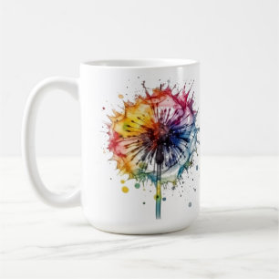 Rainbow dandelion watercolor coffee mug