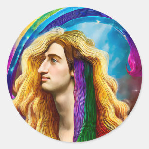 Rainbow Deity Man Of All love Fantasy Art   Classic Round Sticker