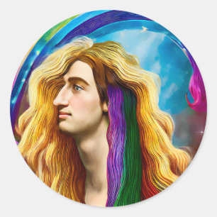 Rainbow Deity Man Of All love Fantasy Art Classic Round Sticker