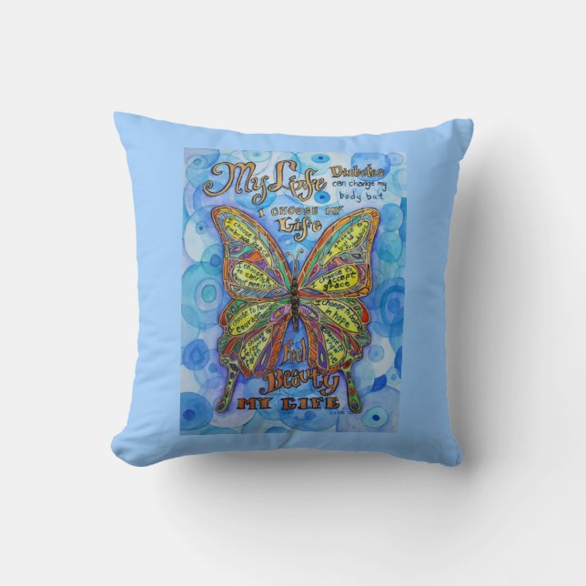 Rainbow Diabetes Butterfly Support Poem Pillows (Front)
