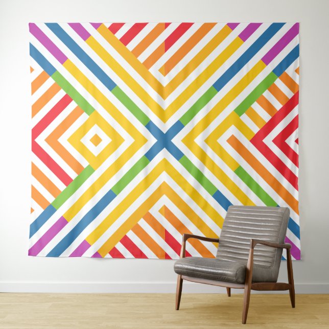 Rainbow diagonal lines figure  tapestry (In Situ (Horizontal))