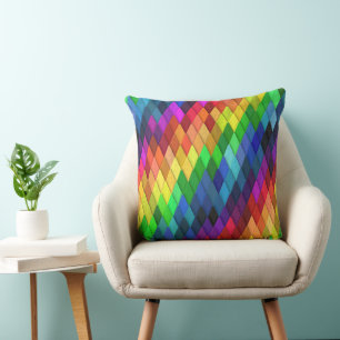 Rainbow Diamond Geometric Pattern Throw Pillow