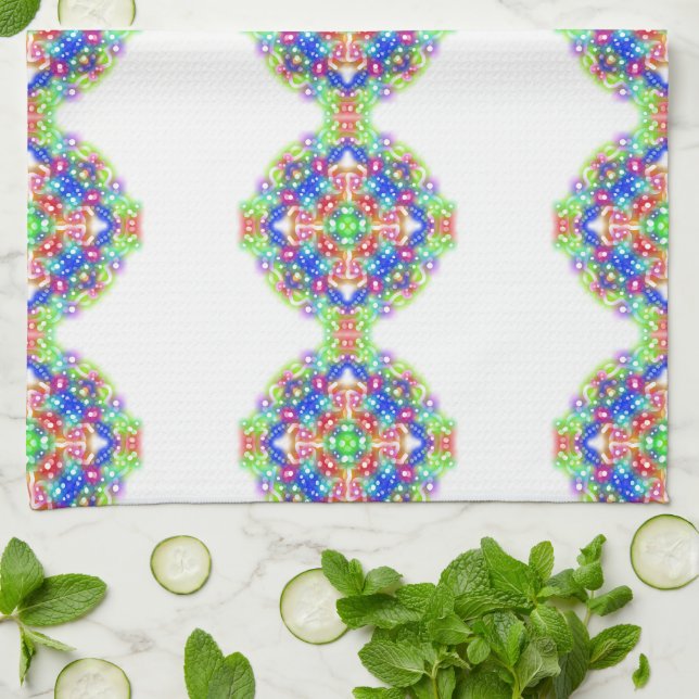 Rainbow Diamond Pattern Boho Kitchen / Bath Towel (Folded)