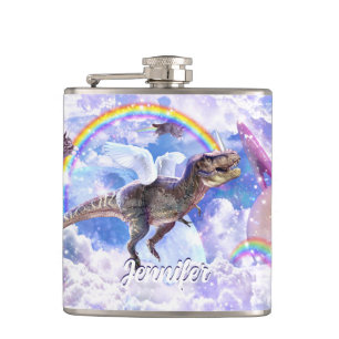 Rainbow dinosaur unicorn dinocorn hip flask
