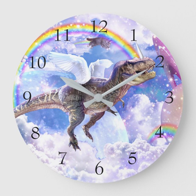 Rainbow dinosaur unicorn dinocorn                  large clock (Front)