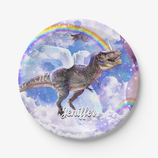 Rainbow dinosaur unicorn dinocorn                  paper plate (Front)