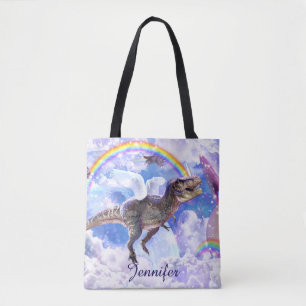Rainbow dinosaur unicorn dinocorn tote bag