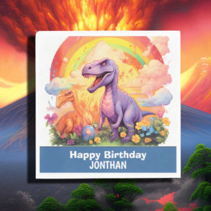 Rainbow dinosaurs birthday theme Blue Napkin