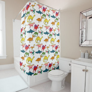 Rainbow DInosaurs Shower Curtain